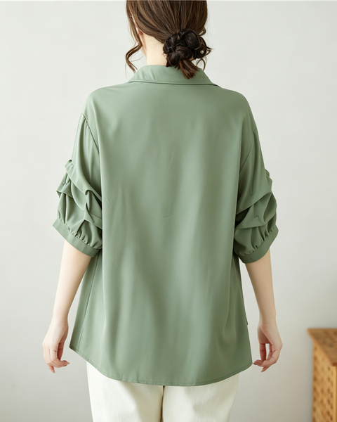 ellazhu Women's Oversized V Neck Collared Puff Sleeve Blouse Tops GA2850