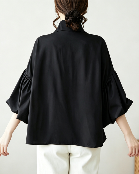 ellazhu Women's Oversized Button Down Lantern Sleeve Blouse Shirt GA2851