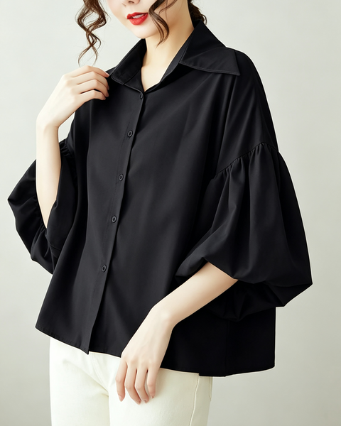 ellazhu Women's Oversized Button Down Lantern Sleeve Blouse Shirt GA2851