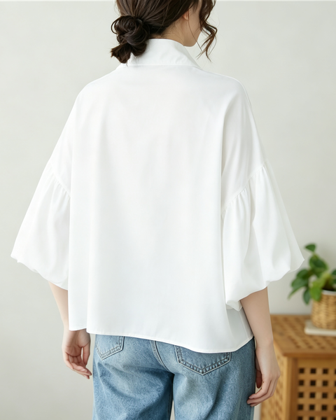 ellazhu Women's Oversized Button Down Lantern Sleeve Blouse Shirt GA2851