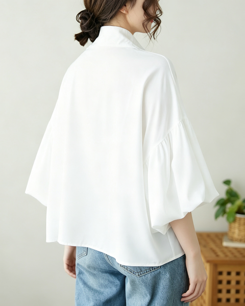ellazhu Women's Oversized Button Down Lantern Sleeve Blouse Shirt GA2851