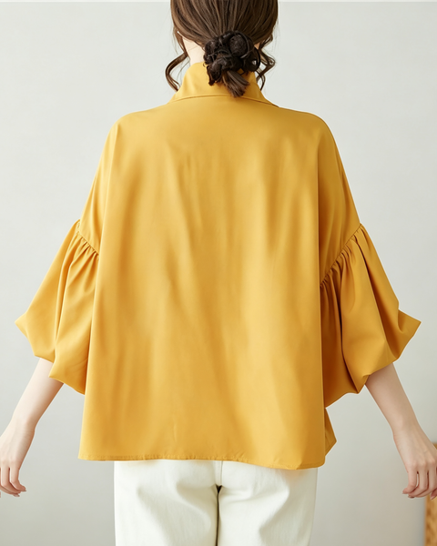ellazhu Women's Oversized Button Down Lantern Sleeve Blouse Shirt GA2851