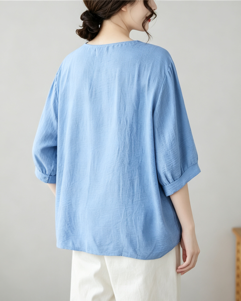 ellazhu Women's Oversized Button Detail Layered Tunic Blouse Tops GA2852