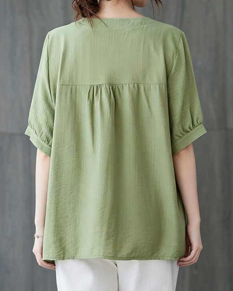 ellazhu Women's Oversized Tie Front Short Sleeve Cotton Tunic Top GA2856