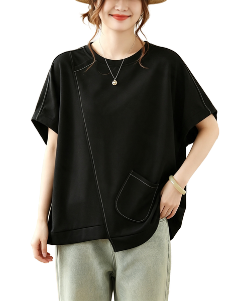 ellazhu Women's Oversized Batwing Sleeve Pocket Loose Fit T Shirt GA2858