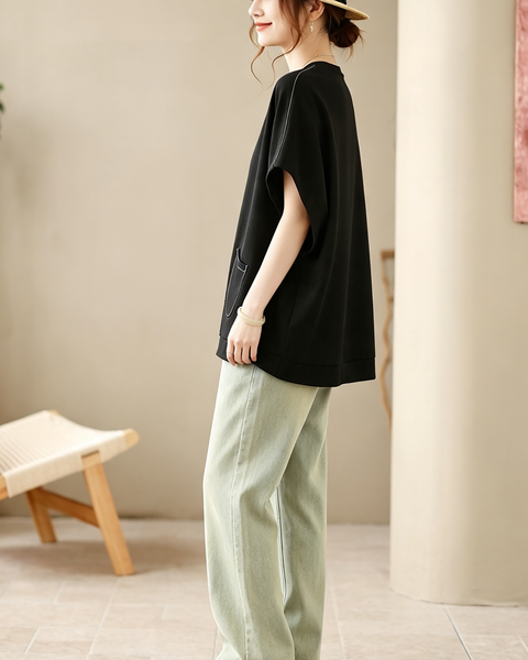 ellazhu Women's Oversized Batwing Sleeve Pocket Loose Fit T Shirt GA2858