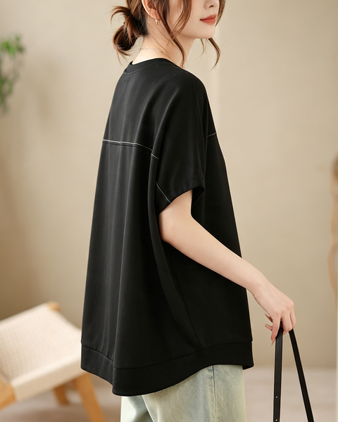 ellazhu Women's Oversized Batwing Sleeve Pocket Loose Fit T Shirt GA2858