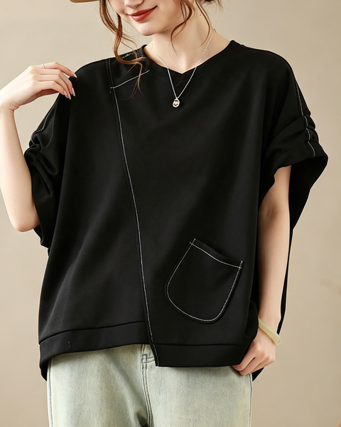 ellazhu Women's Oversized Batwing Sleeve Pocket Loose Fit T Shirt GA2858