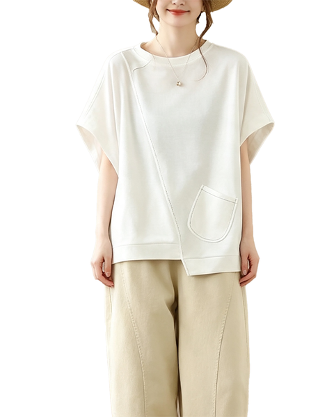 ellazhu Women's Oversized Batwing Sleeve Pocket Loose Fit T Shirt GA2858