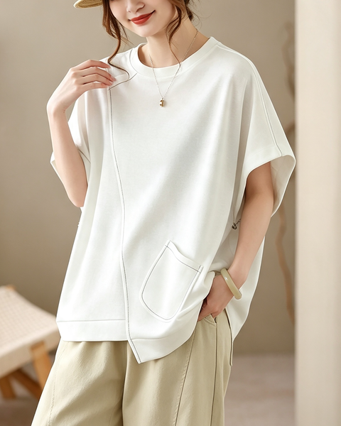 ellazhu Women's Oversized Batwing Sleeve Pocket Loose Fit T Shirt GA2858