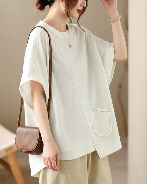 ellazhu Women's Oversized Batwing Sleeve Pocket Loose Fit T Shirt GA2858