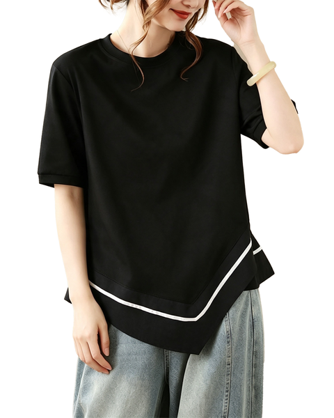 ellazhu Women's Oversized Colorblock Hem Short Sleeve T Shirt Top GA2859