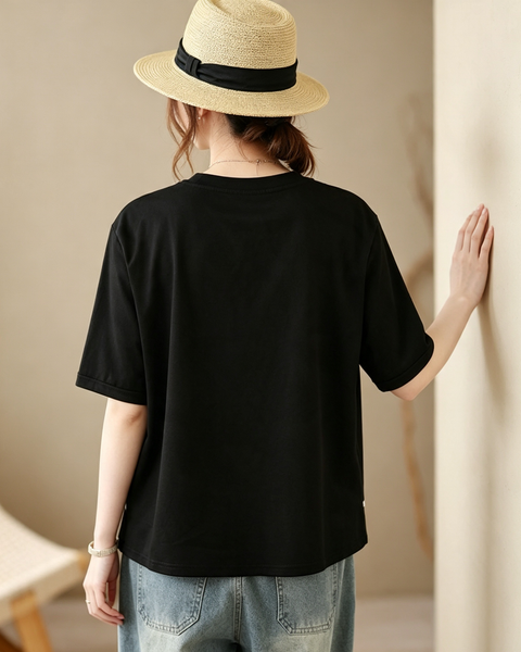 ellazhu Women's Oversized Colorblock Hem Short Sleeve T Shirt Top GA2859