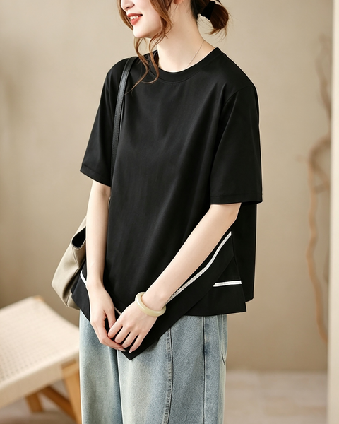 ellazhu Women's Oversized Colorblock Hem Short Sleeve T Shirt Top GA2859