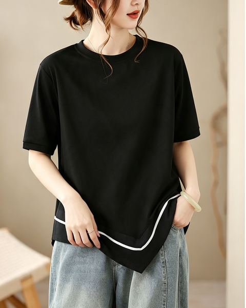 ellazhu Women's Oversized Colorblock Hem Short Sleeve T Shirt Top GA2859