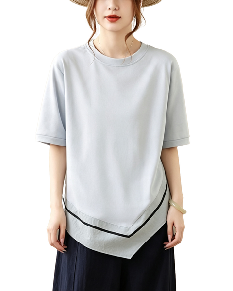 ellazhu Women's Oversized Colorblock Hem Short Sleeve T Shirt Top GA2859