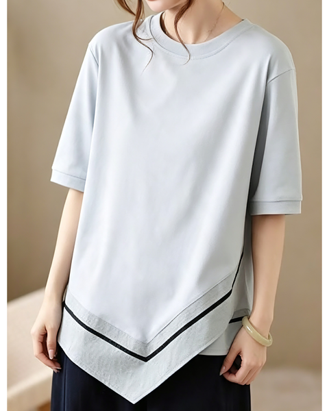 ellazhu Women's Oversized Colorblock Hem Short Sleeve T Shirt Top GA2859