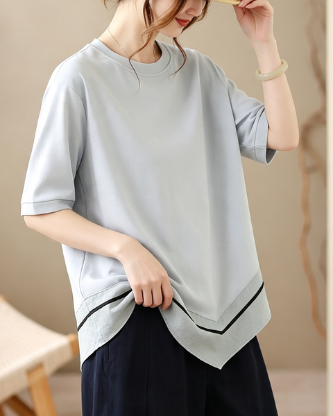 ellazhu Women's Oversized Colorblock Hem Short Sleeve T Shirt Top GA2859