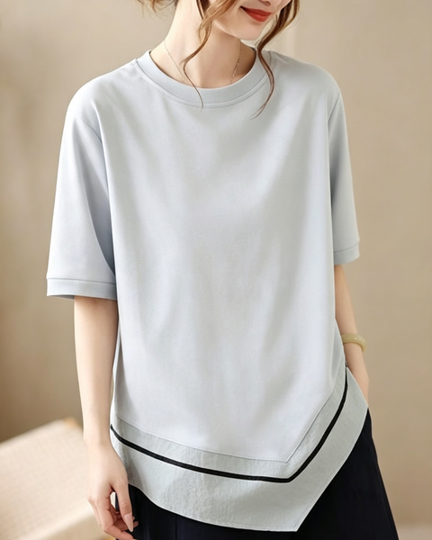 ellazhu Women's Oversized Colorblock Hem Short Sleeve T Shirt Top GA2859