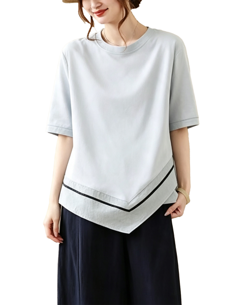 ellazhu Women's Oversized Colorblock Hem Short Sleeve T Shirt Top GA2859