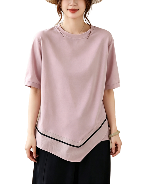 ellazhu Women's Oversized Colorblock Hem Short Sleeve T Shirt Top GA2859