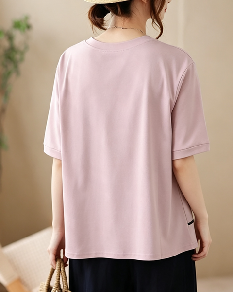 ellazhu Women's Oversized Colorblock Hem Short Sleeve T Shirt Top GA2859