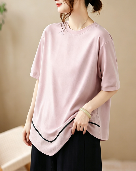 ellazhu Women's Oversized Colorblock Hem Short Sleeve T Shirt Top GA2859
