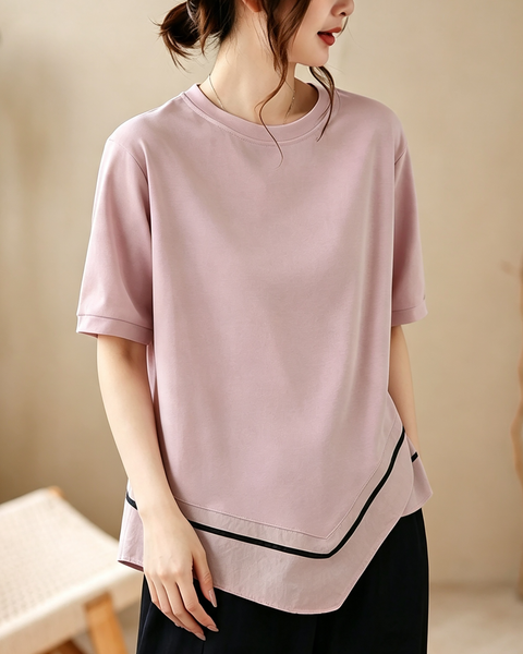 ellazhu Women's Oversized Colorblock Hem Short Sleeve T Shirt Top GA2859