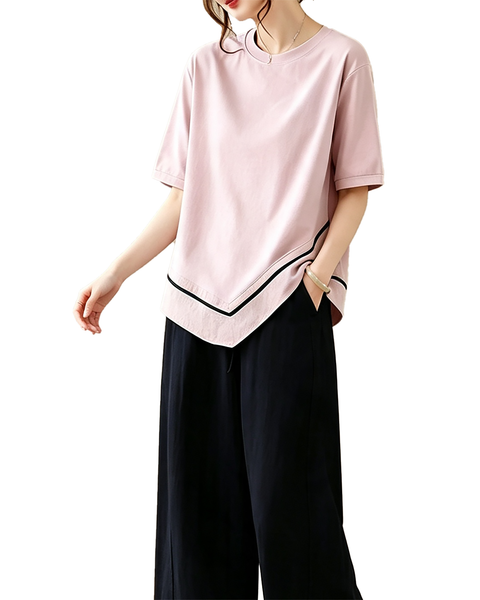ellazhu Women's Oversized Colorblock Hem Short Sleeve T Shirt Top GA2859