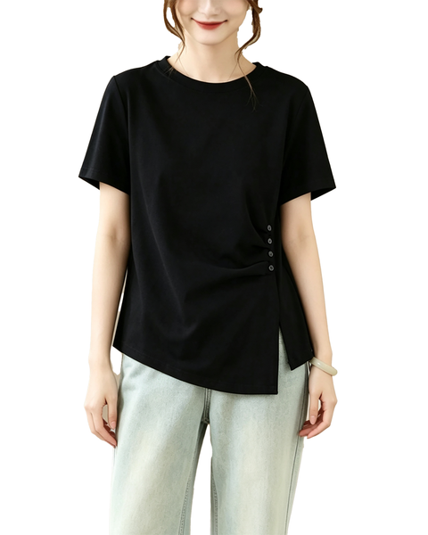 ellazhu Women's Asymmetric Hem Ruched Short Sleeve Casual Tee Top GA2860