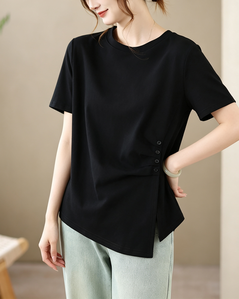 ellazhu Women's Asymmetric Hem Ruched Short Sleeve Casual Tee Top GA2860