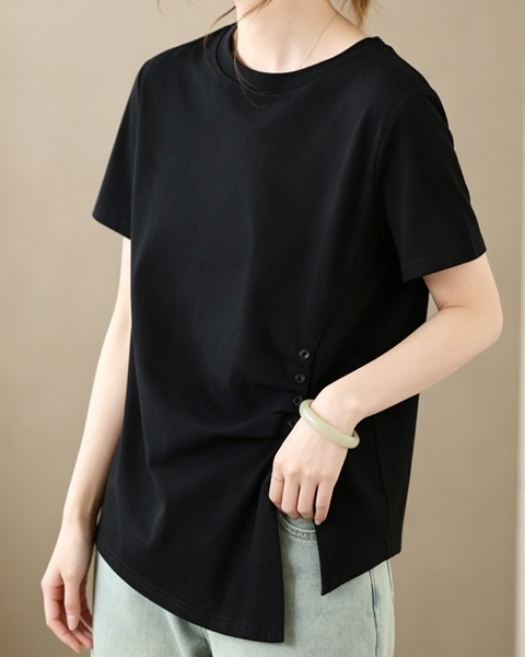 ellazhu Women's Asymmetric Hem Ruched Short Sleeve Casual Tee Top GA2860