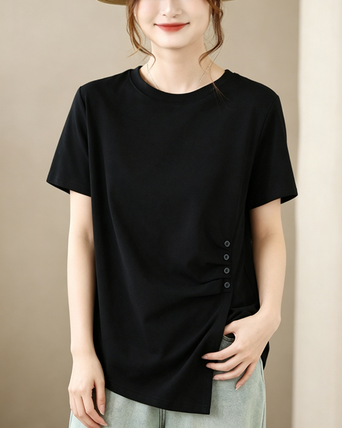ellazhu Women's Asymmetric Hem Ruched Short Sleeve Casual Tee Top GA2860