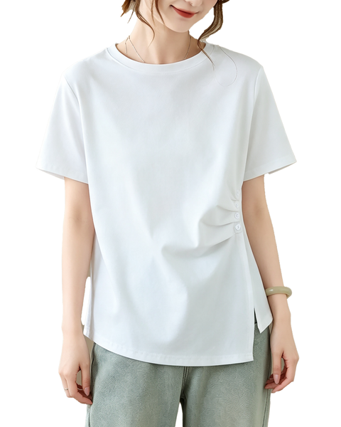 ellazhu Women's Asymmetric Hem Ruched Short Sleeve Casual Tee Top GA2860