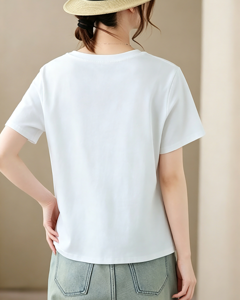 ellazhu Women's Asymmetric Hem Ruched Short Sleeve Casual Tee Top GA2860