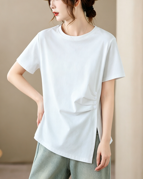 ellazhu Women's Asymmetric Hem Ruched Short Sleeve Casual Tee Top GA2860