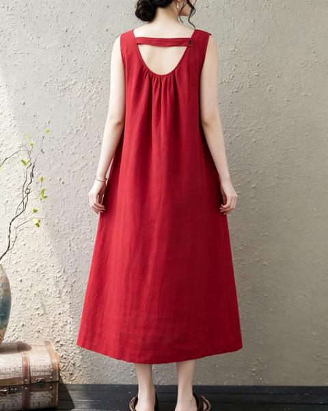 ellazhu Women's Sleeveless Cotton Maxi Dress Open Back Casual Fit GA2861