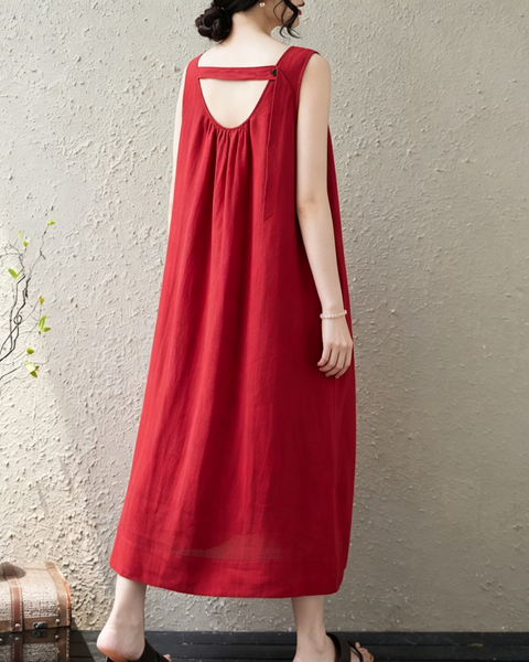 ellazhu Women's Sleeveless Cotton Maxi Dress Open Back Casual Fit GA2861
