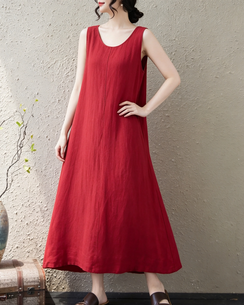 ellazhu Women's Sleeveless Cotton Maxi Dress Open Back Casual Fit GA2861