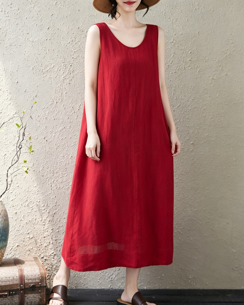ellazhu Women's Sleeveless Cotton Maxi Dress Open Back Casual Fit GA2861