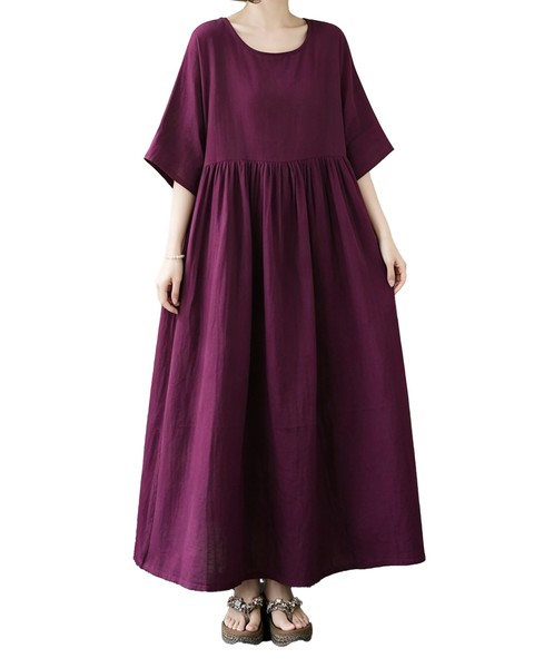 ellazhu Women's Oversized Cotton A Line Maxi Dress Casual Pockets GA2863