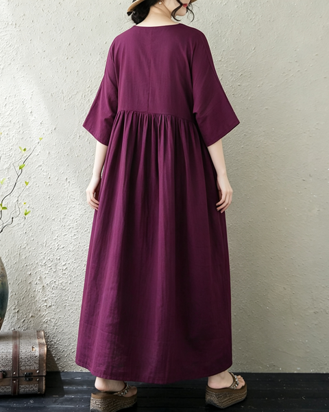 ellazhu Women's Oversized Cotton A Line Maxi Dress Casual Pockets GA2863