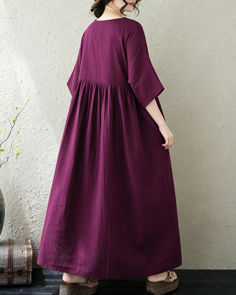 ellazhu Women's Oversized Cotton A Line Maxi Dress Casual Pockets GA2863
