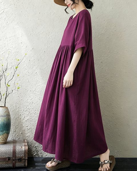 ellazhu Women's Oversized Cotton A Line Maxi Dress Casual Pockets GA2863