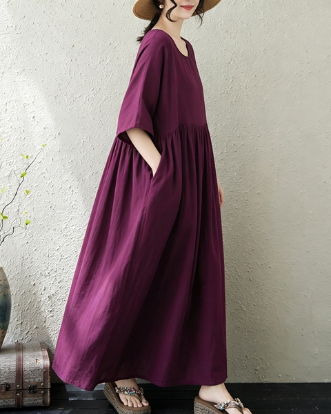 ellazhu Women's Oversized Cotton A Line Maxi Dress Casual Pockets GA2863