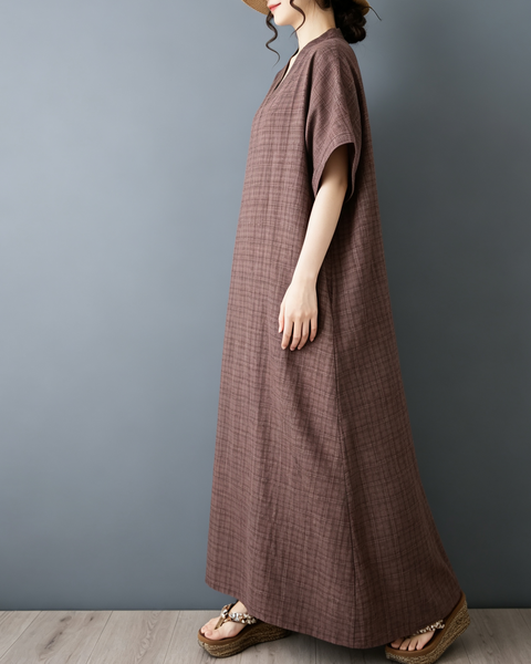 ellazhu Women's Oversized V Neck Textured Cotton Maxi Dress Loose GA2864