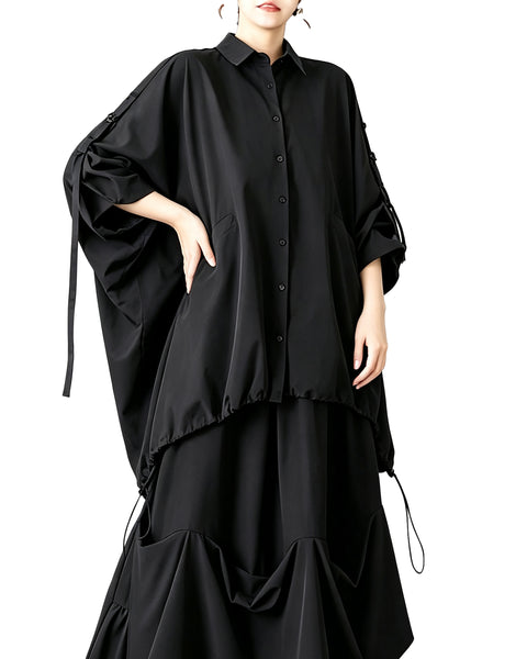 ellazhu Women's Oversized Batwing Button Down Cape Shirt Top Loose GZ912