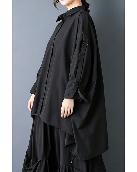 ellazhu Women's Oversized Batwing Button Down Cape Shirt Top Loose GZ912