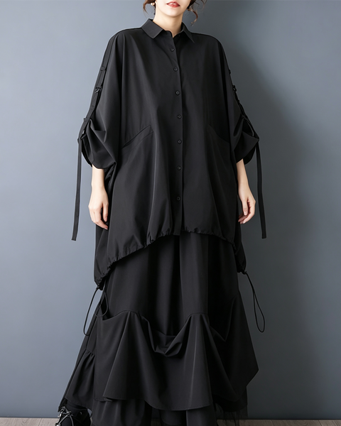 ellazhu Women's Oversized Batwing Button Down Cape Shirt Top Loose GZ912