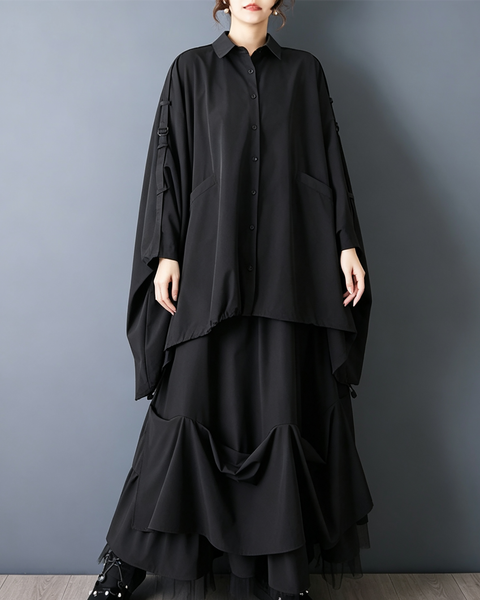 ellazhu Women's Oversized Batwing Button Down Cape Shirt Top Loose GZ912